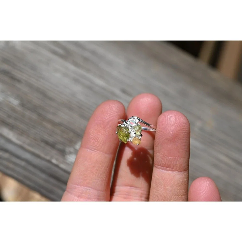 Engagement ring Peridot, Opal & Yellow Montana Sapphire Ring in Sterling Silver